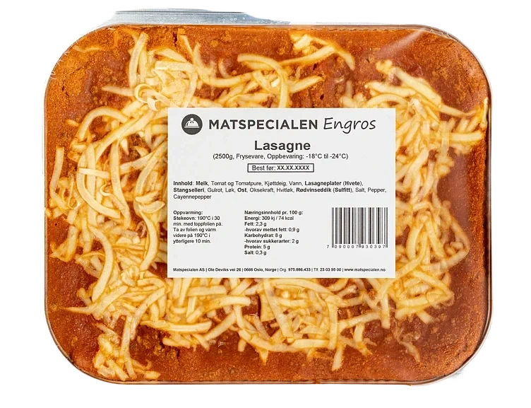 Lasagne, 2500g, Frossen, Matspecialen Engros