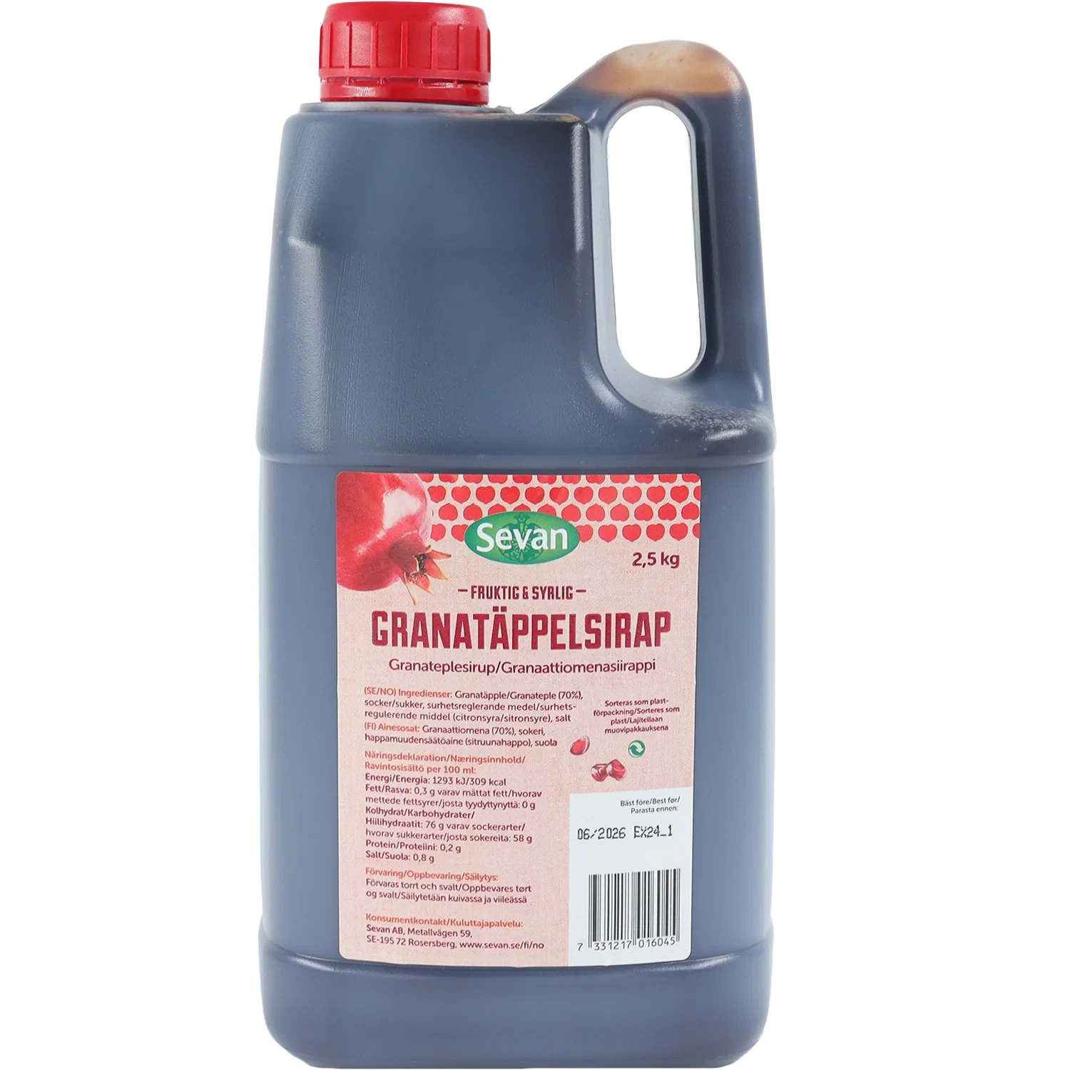 Granateplesirup 70% 2,5kg Plastflaske Sevan/slåtto