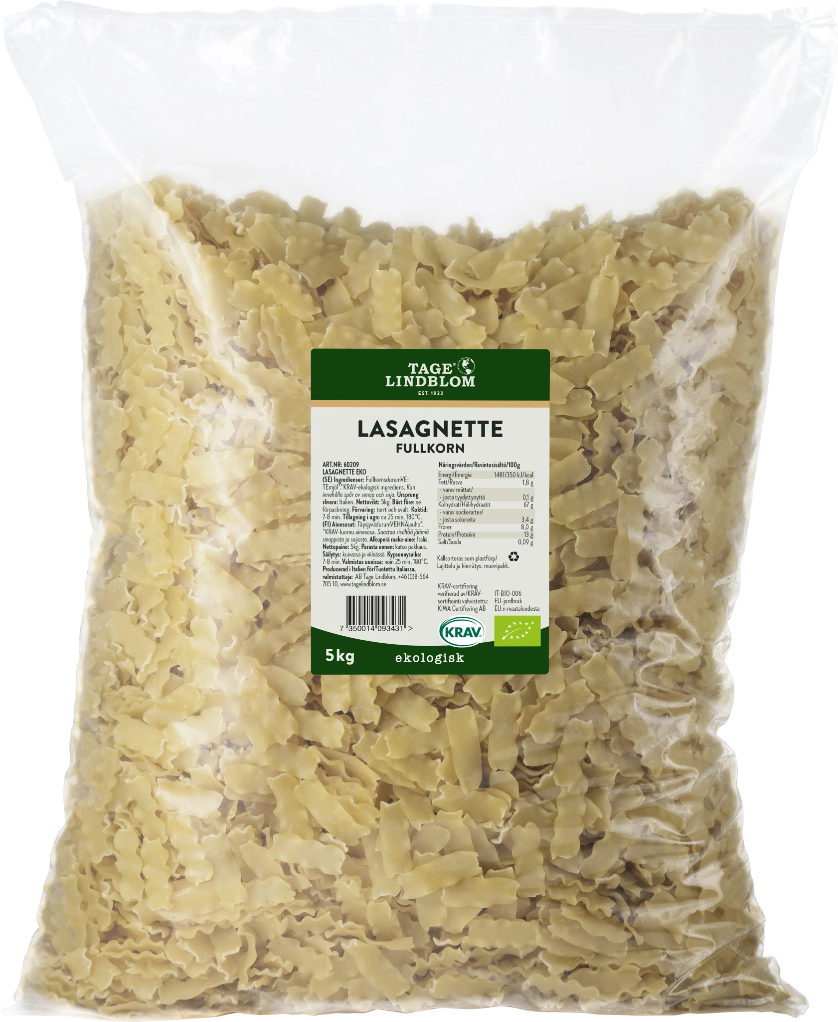 Lasagnette fullkorn KRAV