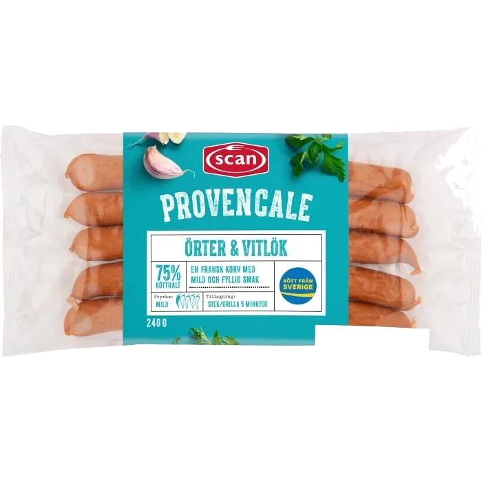 Kryddkorv Provencale Örter Vitlök 75% Kötthalt 240g Scan