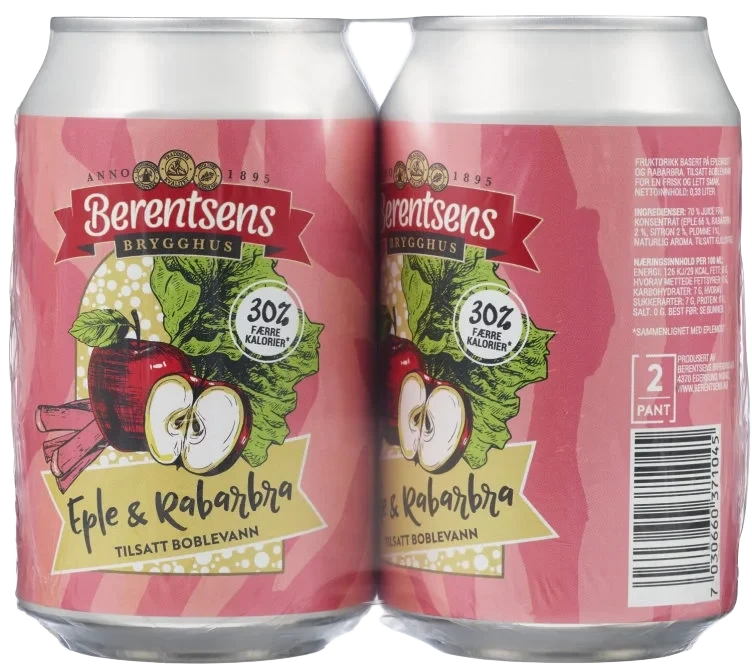 Eple&Rabarbra m/Bobler 0,33lx4 boks Berentsens