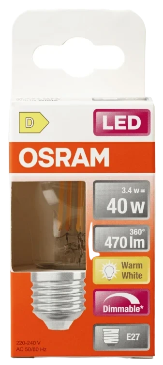 Lyspære Led Cl P 40 Klar Dim 827 E27 Osram