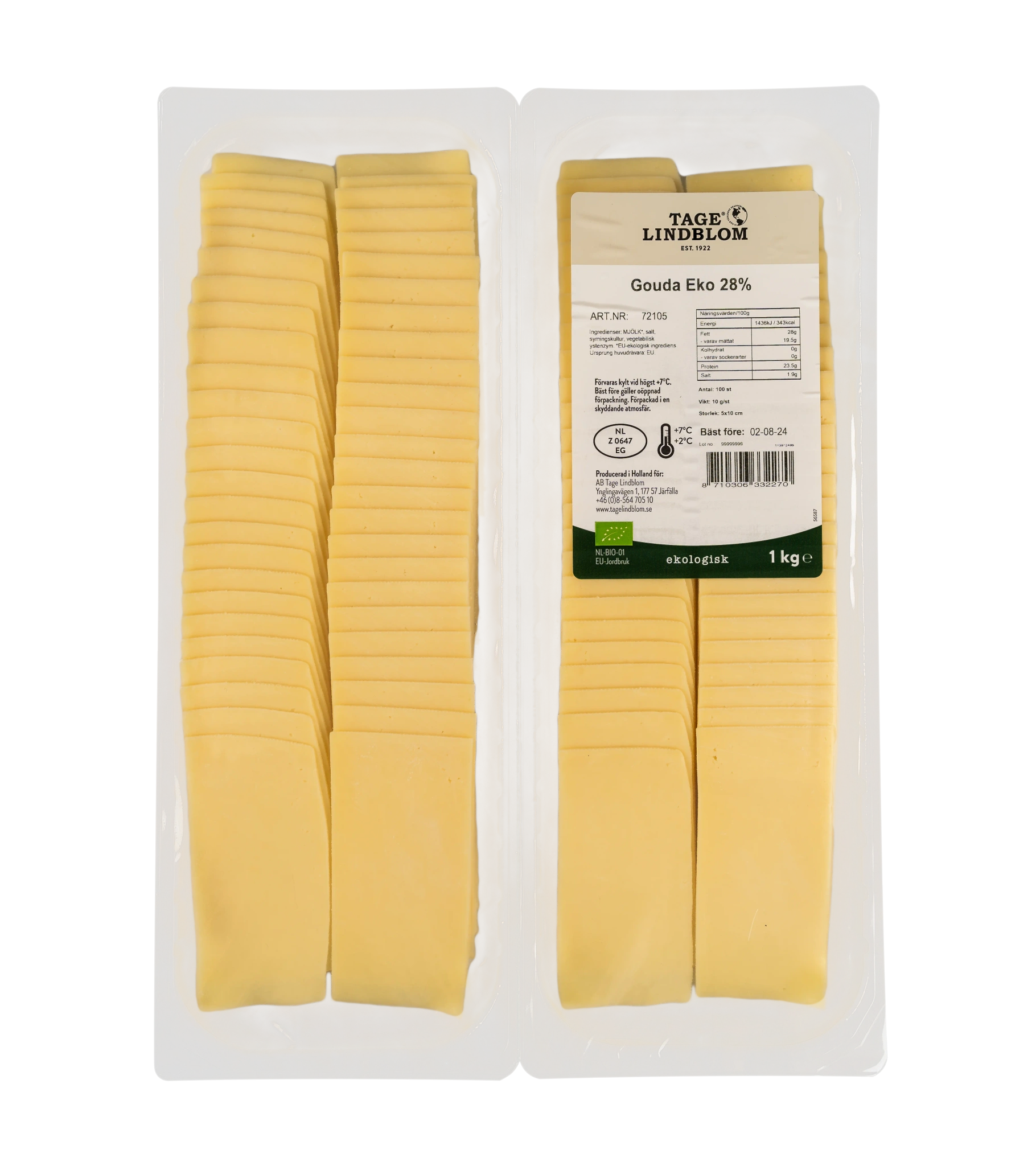 Skivad Gouda Eko 28%, 100x10 g