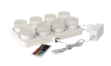 Minilamp led oppladbare lys 48x50mm m/ladestasjon  8lys  stk