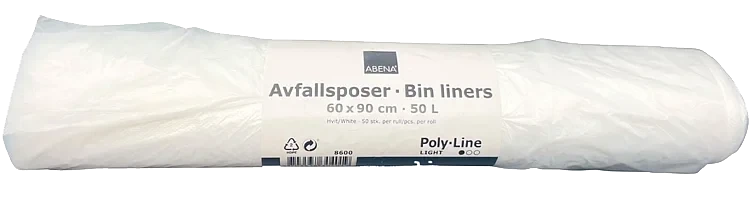 Avfallspose hvit 50l 60x90 hdpe 7my  50stk