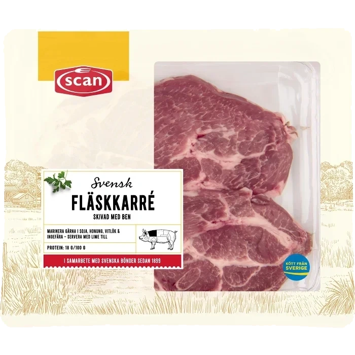 Fläskkarré Färsk Skivad med ben ca 500g Scan