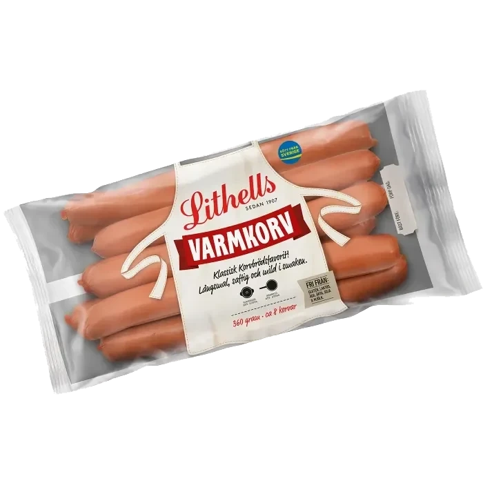 Varmkorv med skinn 360g Lithells