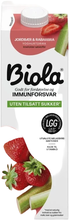Biola Syrnet Melk Jordbær/Rabarbra uten 1000g Tine