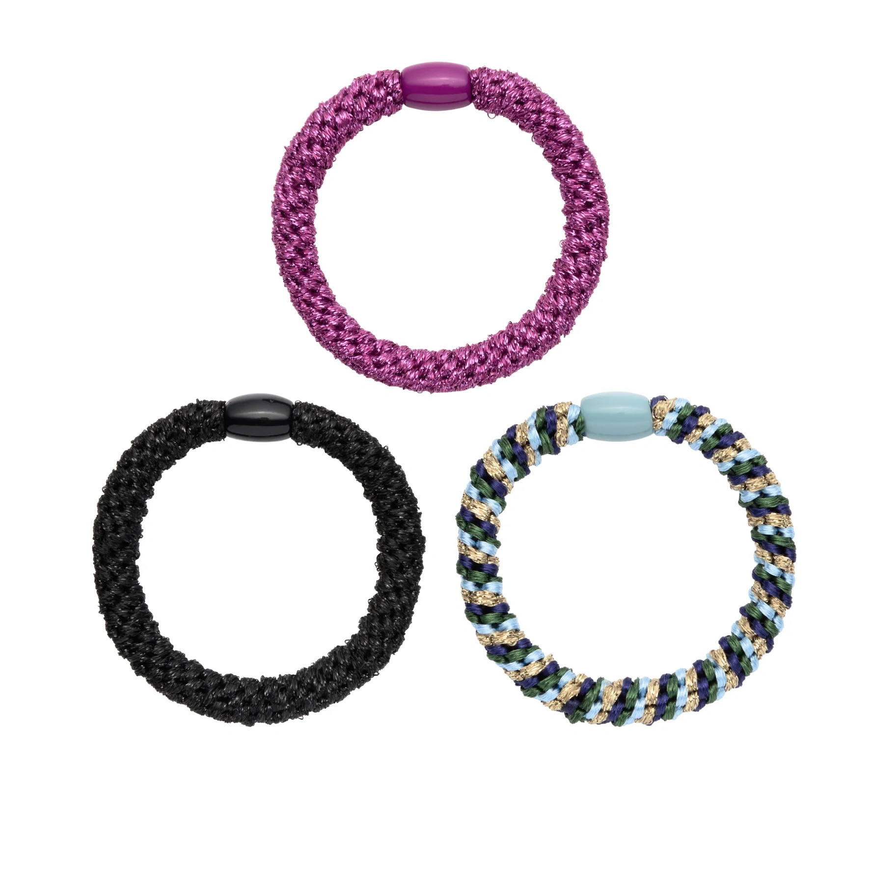 KICKS Beauty Woven Hair Ties 3-pack Purple Mix