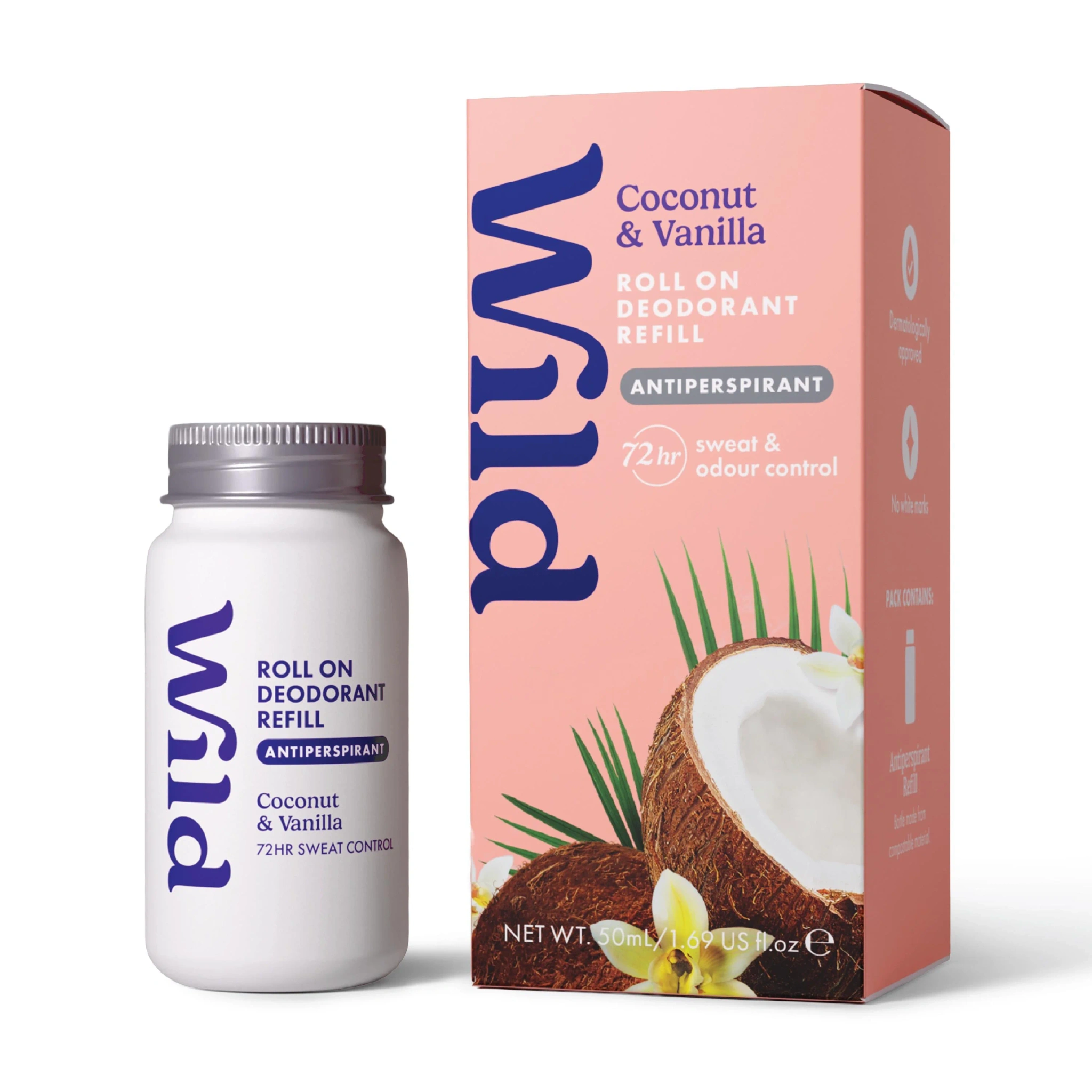 Wild Roll On Antiperspirant Coconut & Vanilla Refill, 50 ml