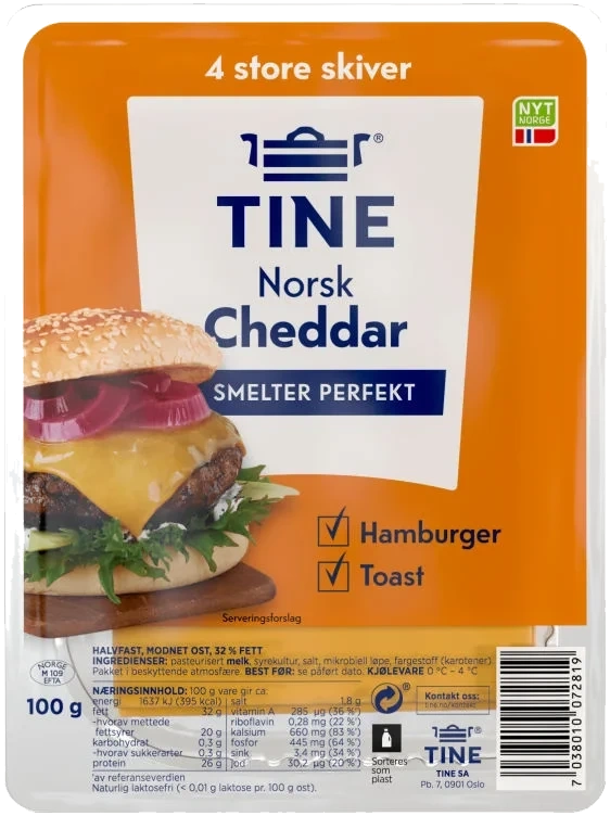 Cheddar Norsk Burgerost 100g Tine