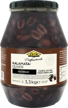 Kalamataoliver urkärnade halverade