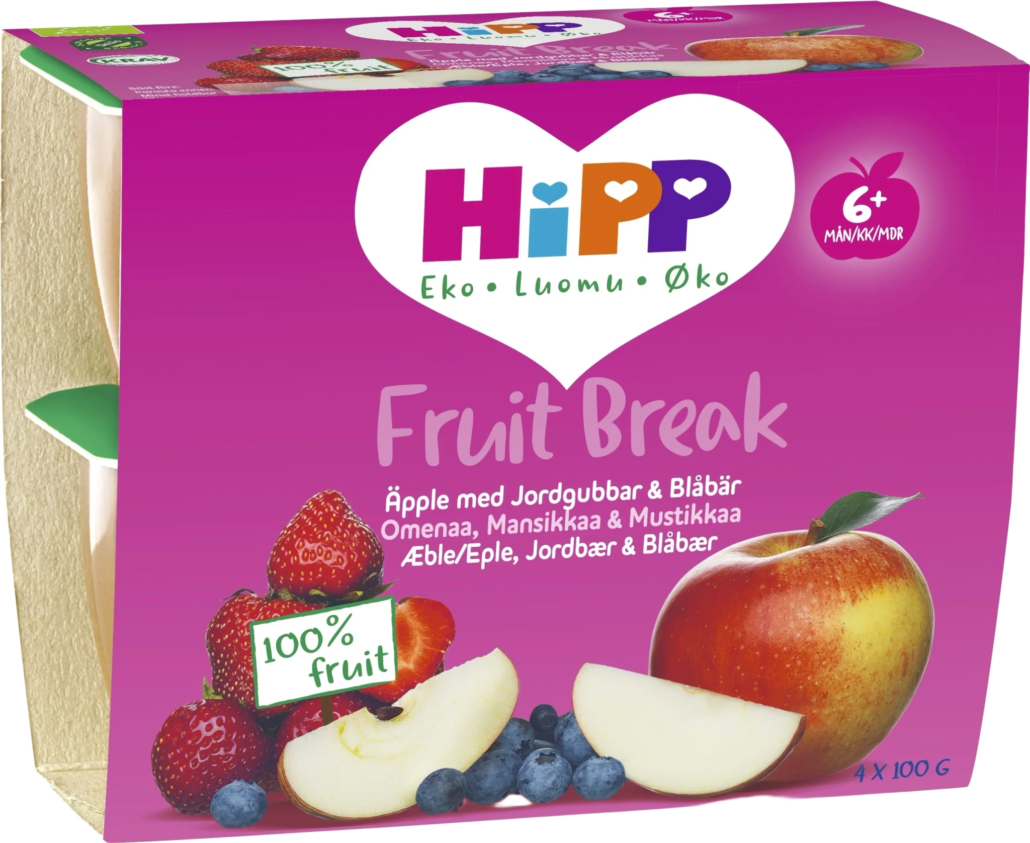 Fruit Break Äpple m Jordg/Blåbär 6m