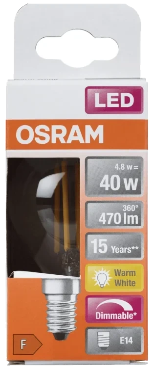 Lyspære Led Cl P 40 Klar Dim E14 Osram