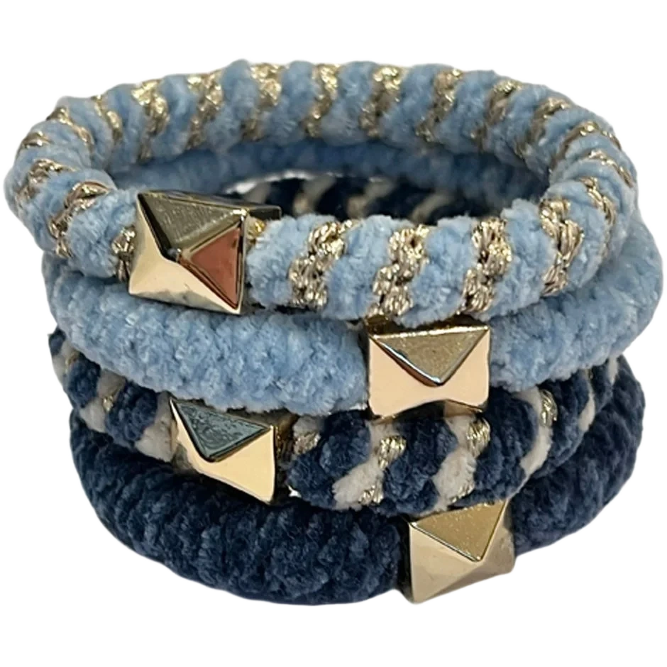 Dark Fluffy Fat Hair Tie 4 Pk W/Gold