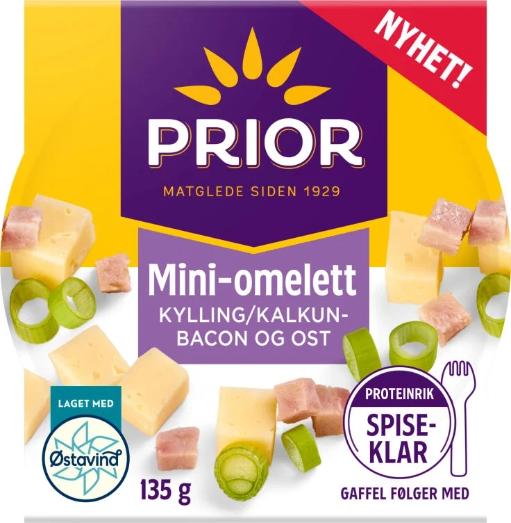 Mini Omelett Bacon, Løk og Ost 135g Prior