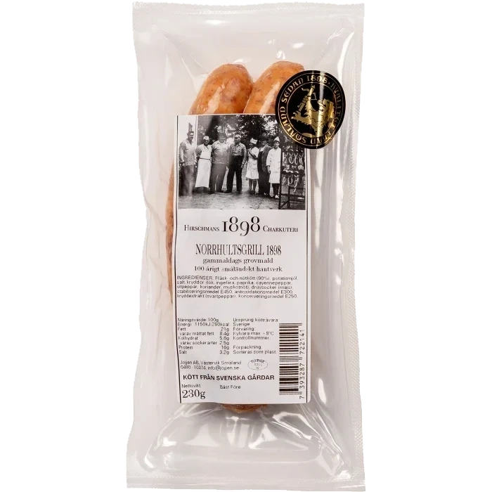 Norrhultsgrillkorv 1898 230g Hirschmans Charkuteri