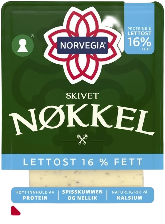 Norvegia Nøkkelost Lett 16% skivet 150g