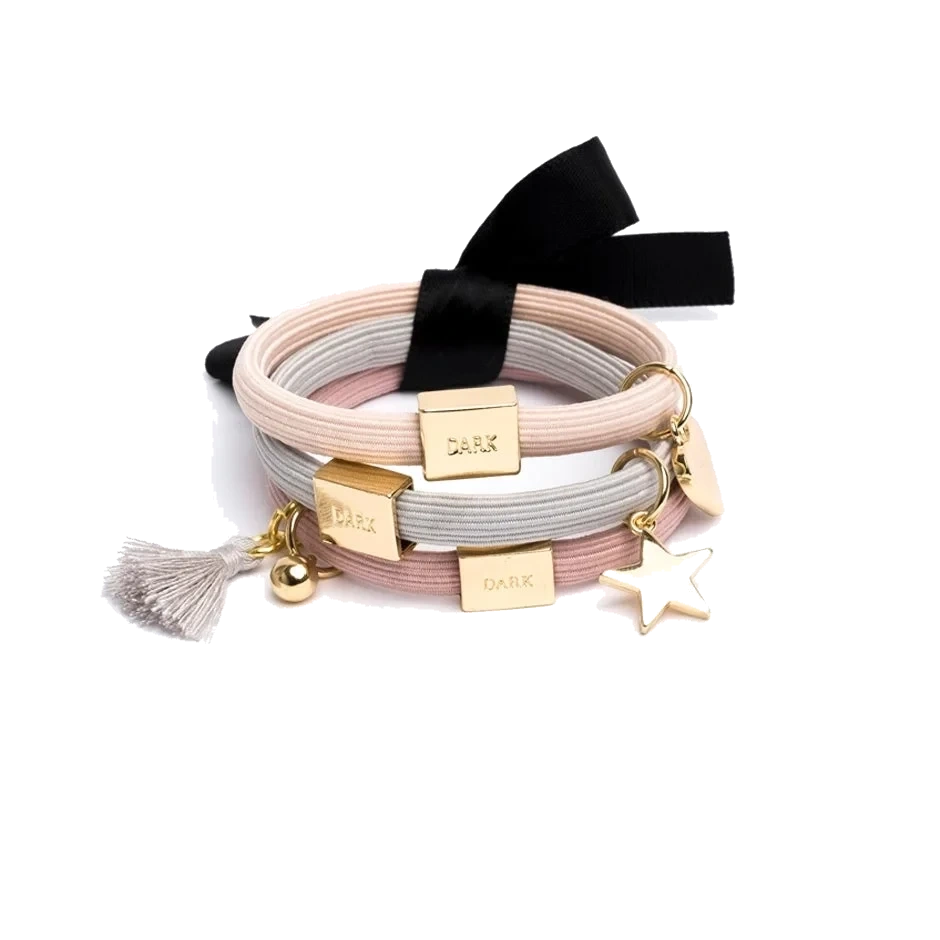 Dark Hair Ties 3 Pk Charm Combo
