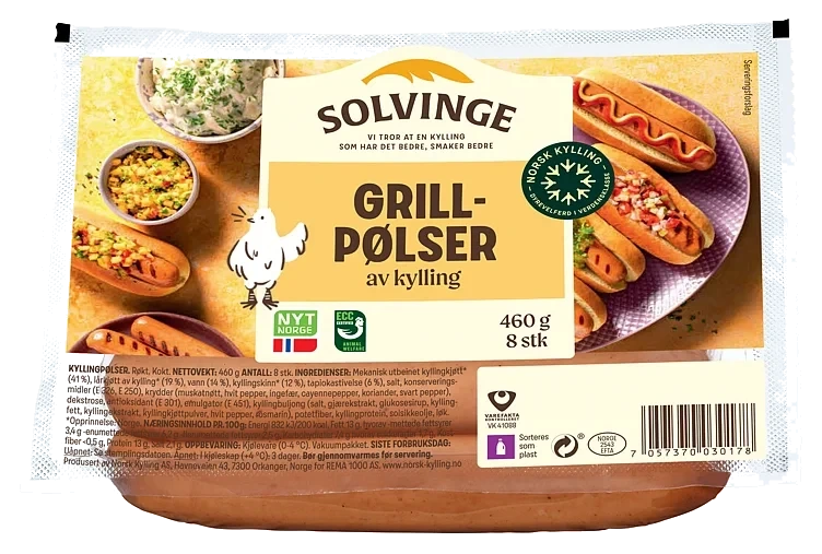 Grillpølse av kylling røkt 460g