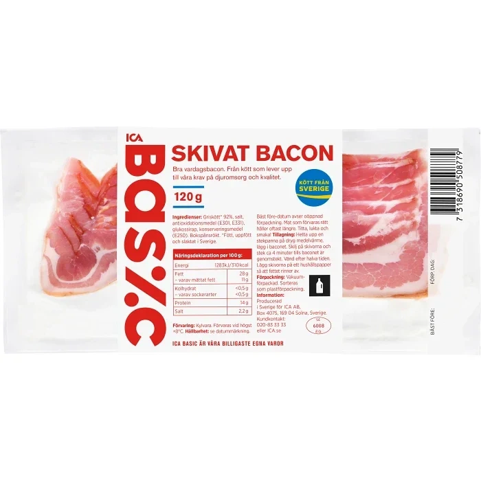 Bacon Skivat 120g ICA Basic