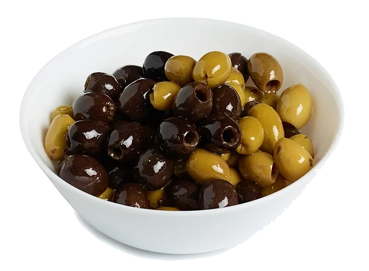 Svarte og grønne oliven u/stein i olje 2750g