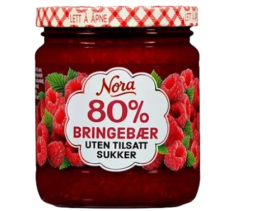 Nora Bringebær 80% Uten Tilsatt Sukker 275g