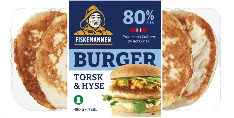 Fiskeburger 80% Torsk&Hyse 480g Fiskemannen