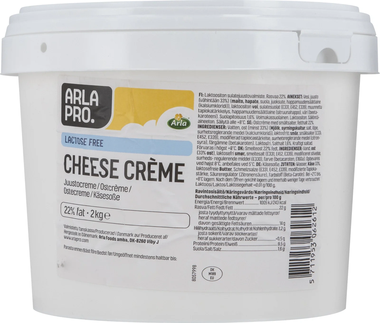 Laktosfri mild ostcrème 22% hink