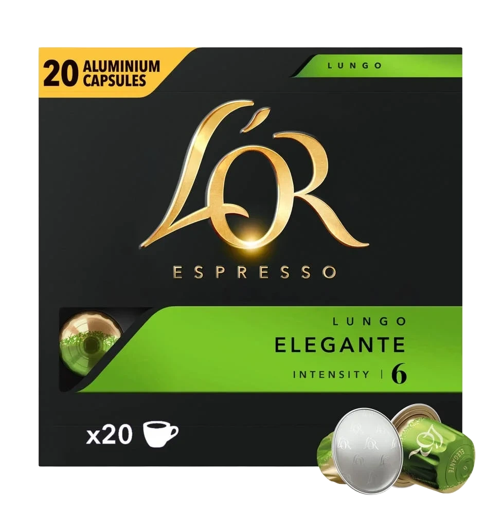 Lungo Elegante Intensitet 6, kaffekapsler, 20 stk