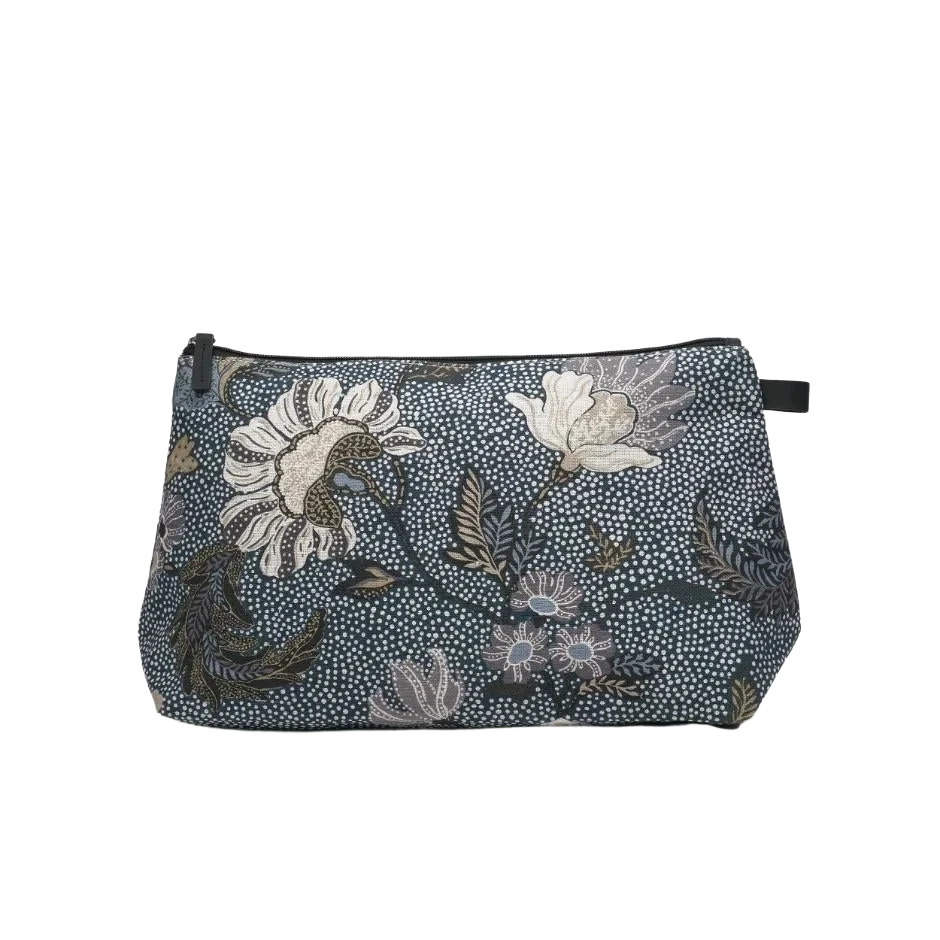 Ceannis Cosmetic Large Denim Blue Flower Linen