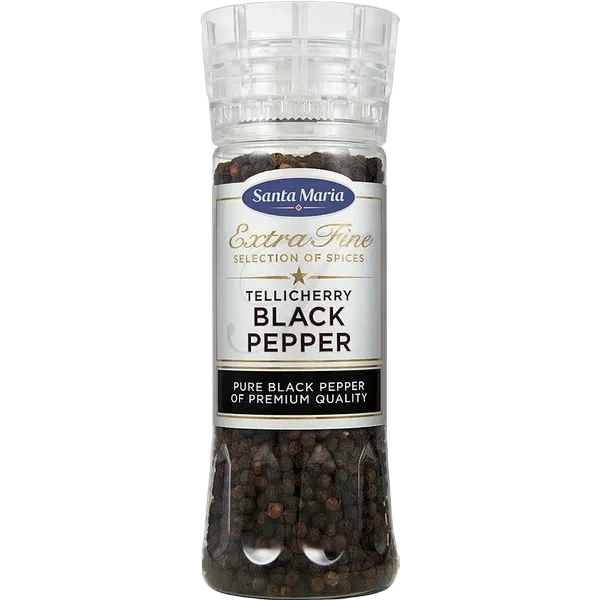 Sort Pepper Tellicherry Kvern 210g Santa Maria