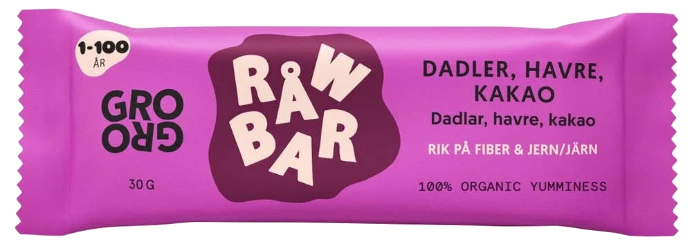 Råwbar Dadler Havre Kakao 20x30g Grogro