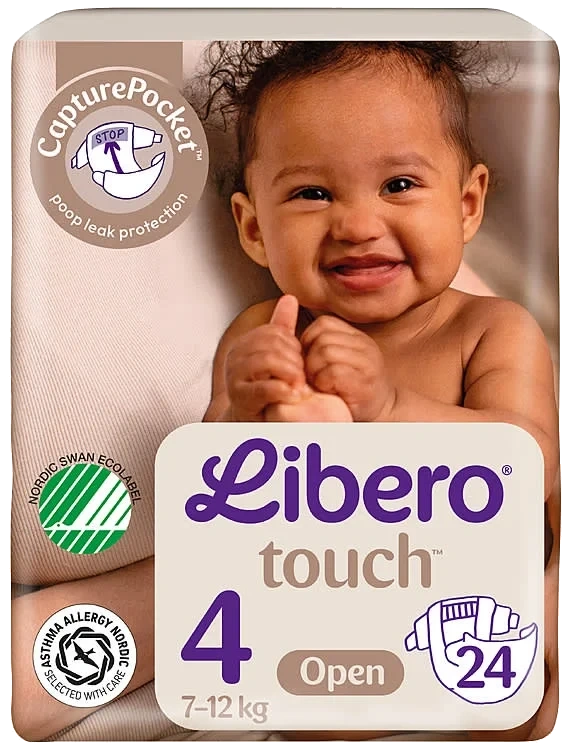 Libero Touch 4 Åpen Bleie, 7–12 Kg, 24 Stk