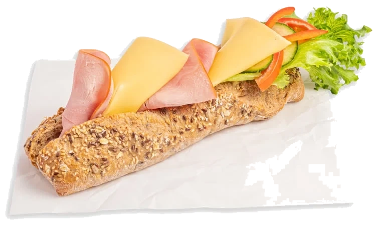 Grov baguette m/ost & bøkerøkt skinke