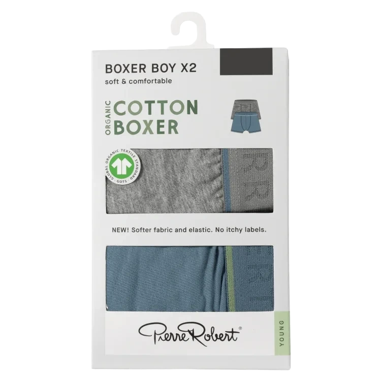 Cotton Boxer Jr Boy Greymel-lapisblue 146-152