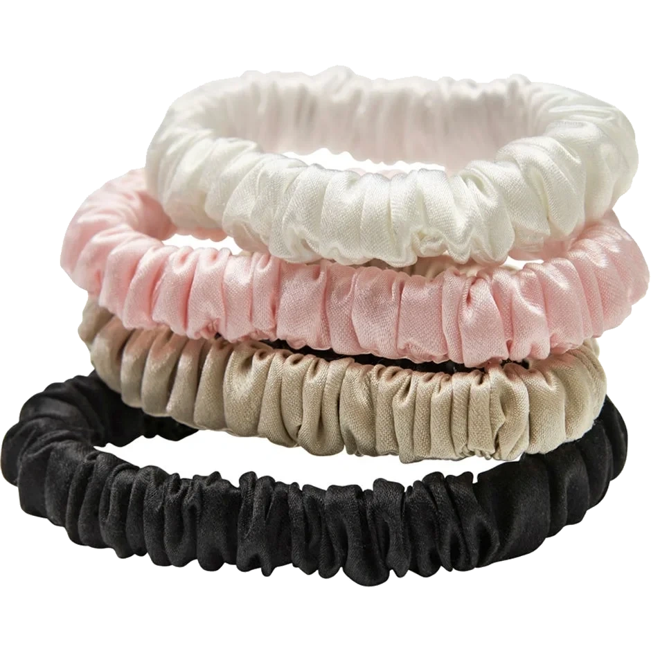 Lenoites Mulberry Silk Skinny Scrunchies White, Pink, Beige, Black