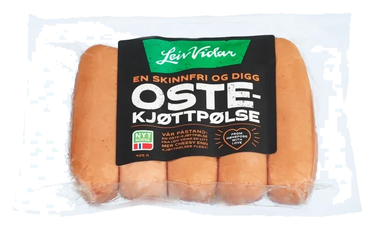 Leiv vidar kjøttpølse med ost skinnfri   425g