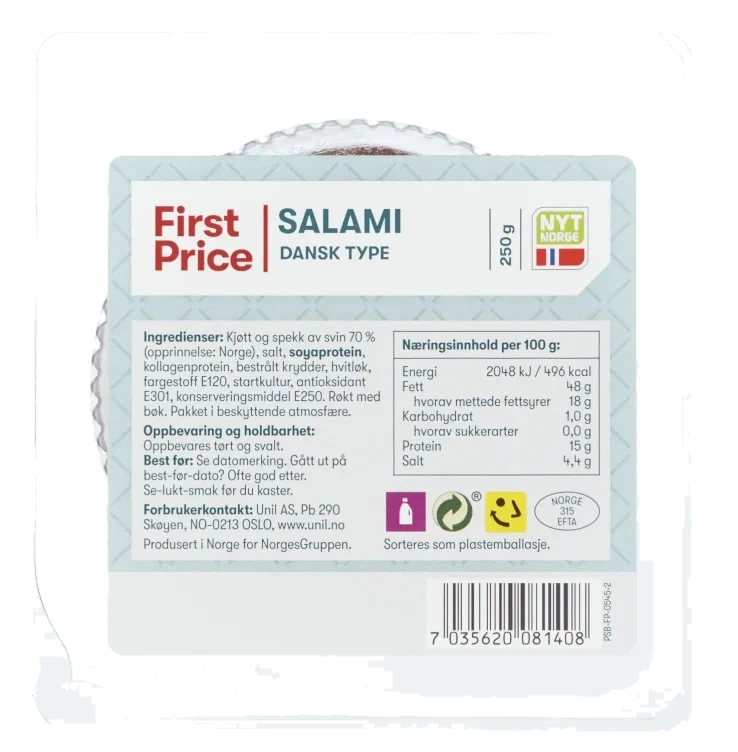 Salami Dansk Type 250g First Price