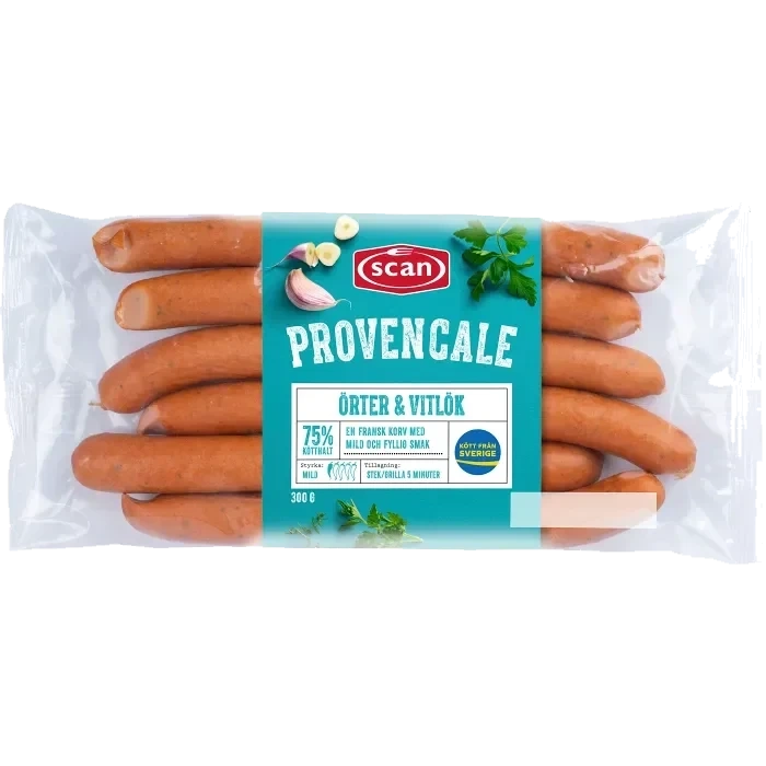 Korv Provencale Örter & Vitlök 75% Kötthalt 300g Scan
