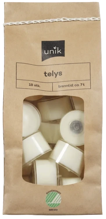Telys Hvit 7t Klar Kopp 18stk Unik