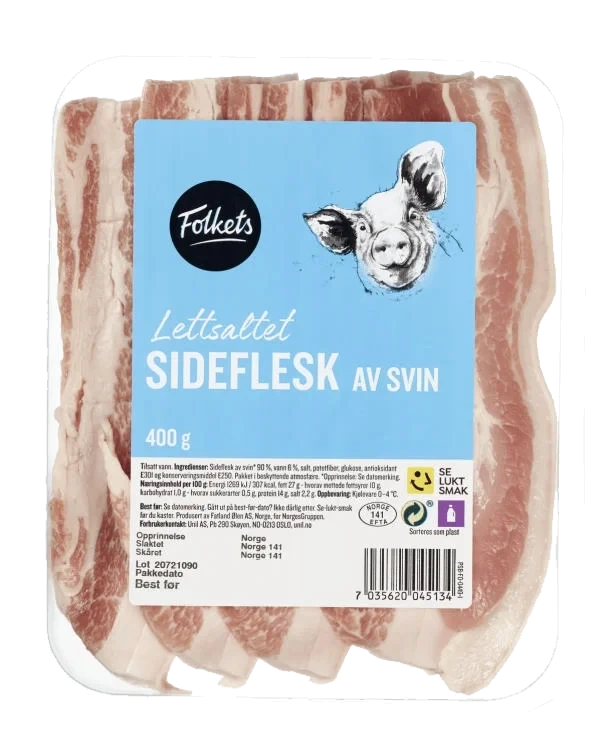 Sideflesk Salt i skiver 400g Folkets