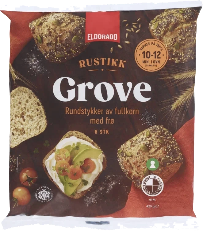 Rundstykker Grove Fullkorn m/frø Rustikk 6stk 420g
