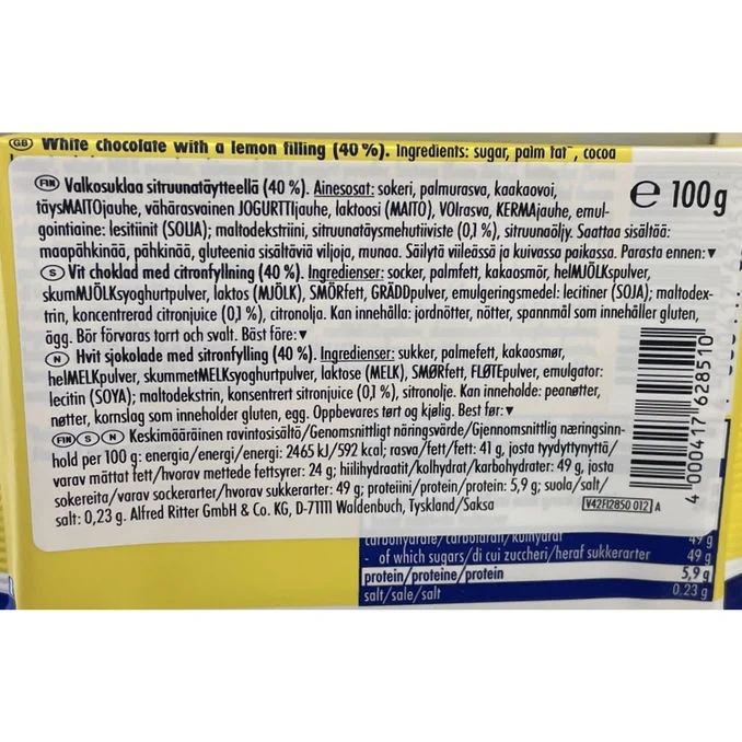 Ritter Sport Vit Choklad Funky Lemon