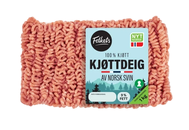 Kjøttdeig Svin 9% 1kg Folkets