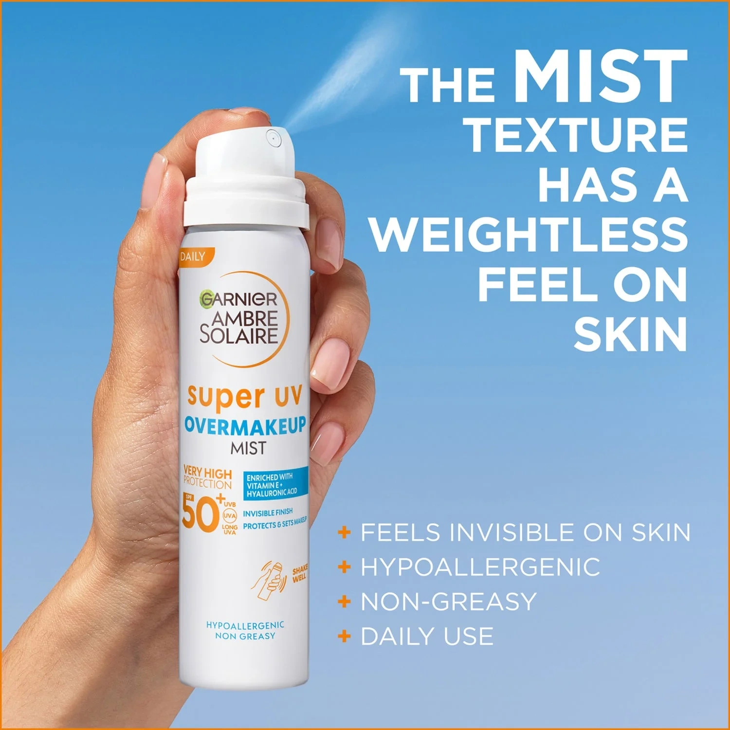 Garnier Ambre Solaire Super UV Over Makeup Protection Mist with Hyaluronic Acid SPF50+