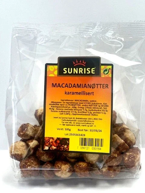 Sunrise Macadamianøtter Karamellisert 185g