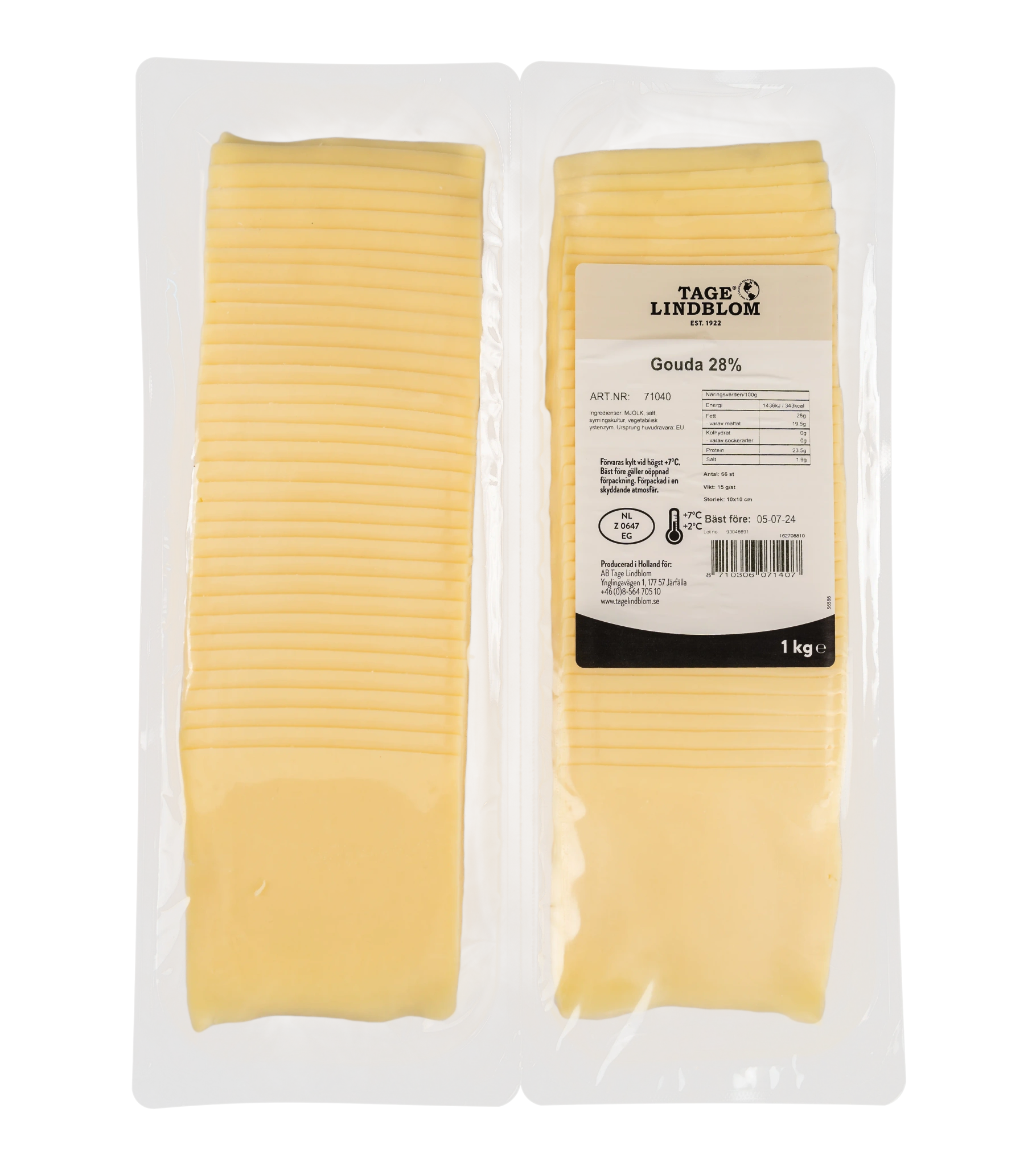 Skivad Gouda 28%, 66x15 g