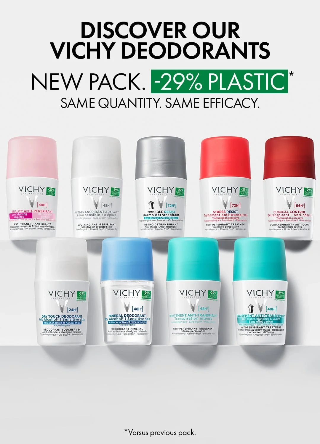 Vichy Anti-Stain Antiperspirant Deodorant Roll-On 48H, 50 ml