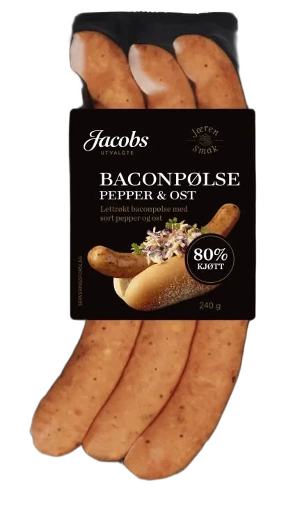 Baconpølse Pepper&Ost 240g Jacobs Utvalgte